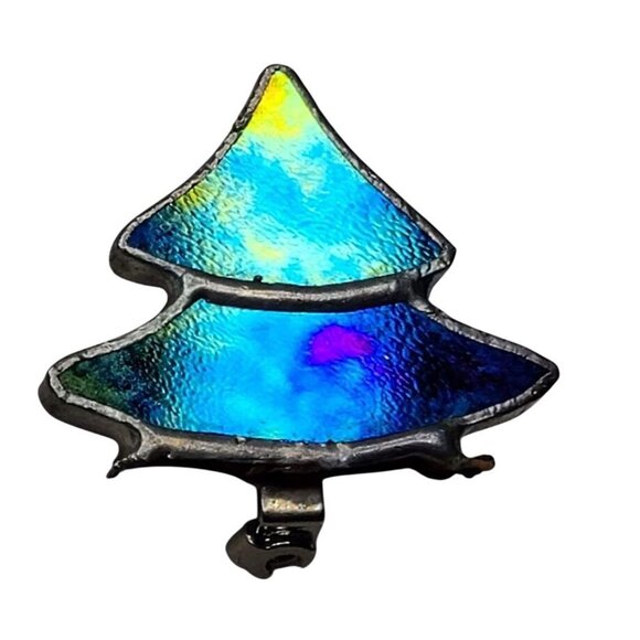 Jewelry - Vintage Stained Glass Christmas Tree Lapel Pin